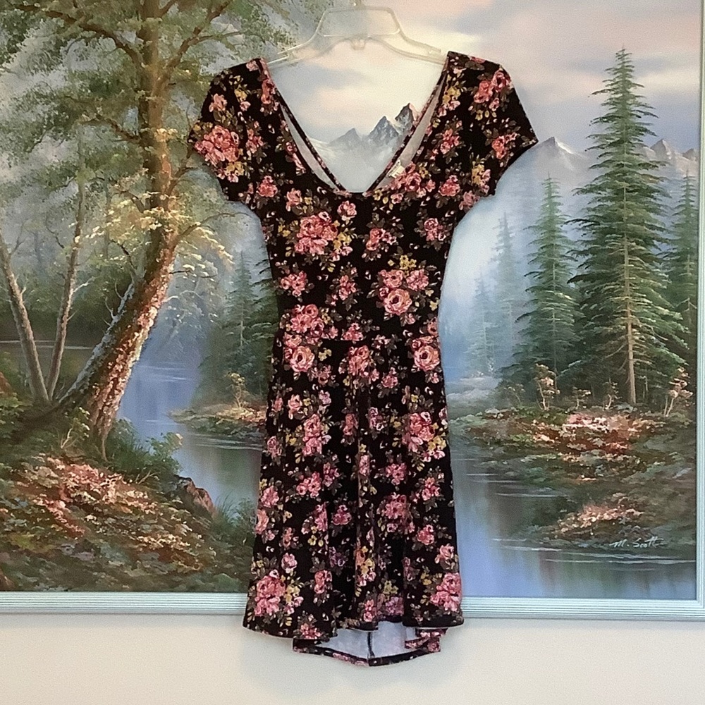 Black and Pink Floral Mini Dress